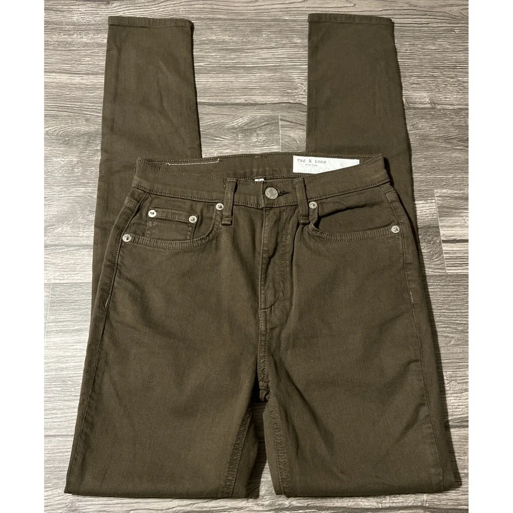 Rag & Bone Women's High Rise Skinny Dark Olive USA Made Jeans SZ 24x30, NWT $195